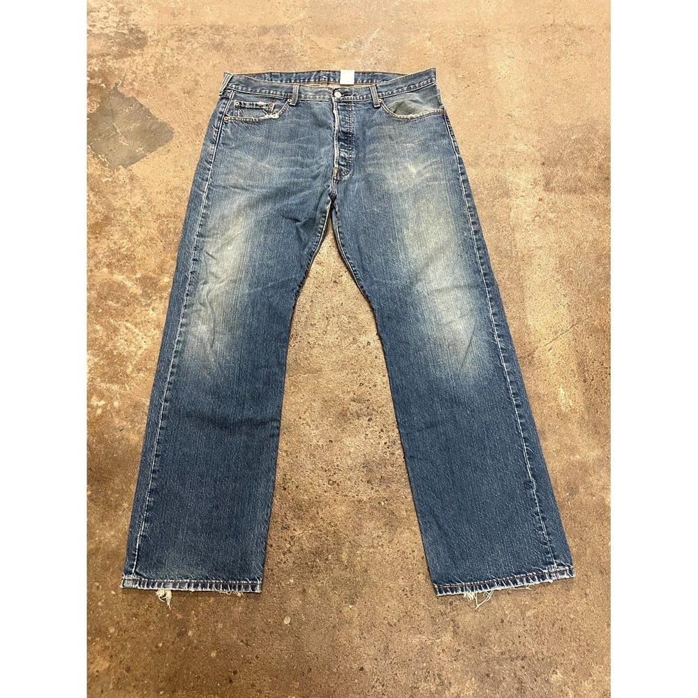 Levi's 501 Straight Jeans Men 40x32 Blue Denim Logo Cotton High Rise Regular Fit